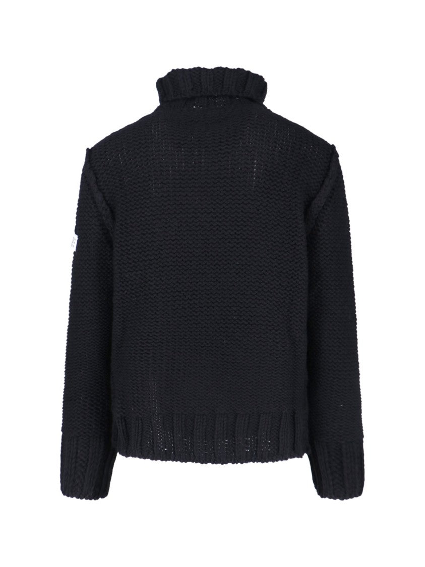 Mm6 By Maison Margiela Knitted Black Sweater With High Collar And Ribbed Finishes