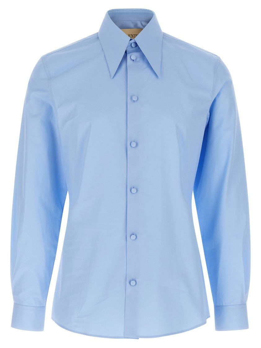 Valentino Garavani Slim Fit Cotton Poplin Shirt With Pointed Collar And Cuffed Sleeves