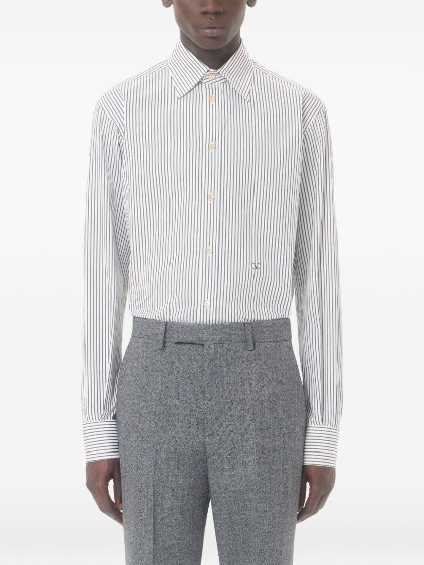Valentino Garavani White Vlogo Striped Cotton Poplin Shirt