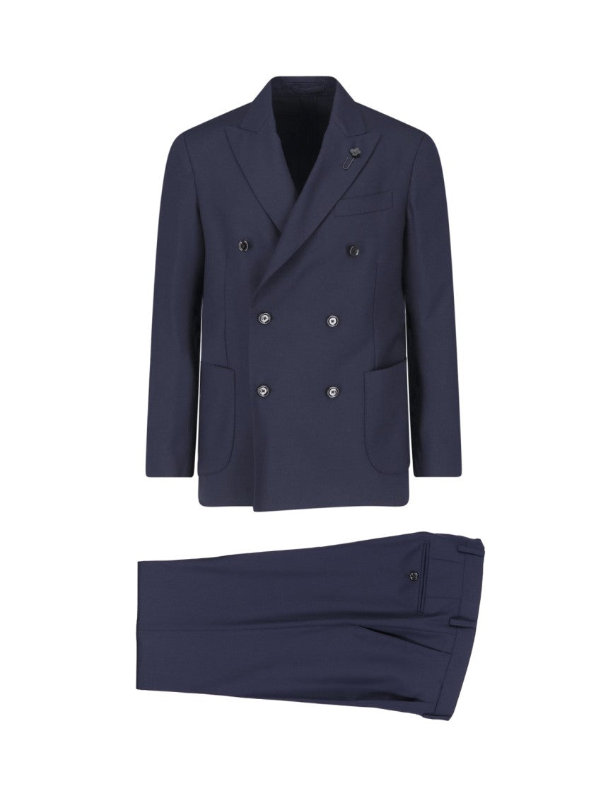Lardini Navy Blue Double-Breasted Virgin Wool Suit