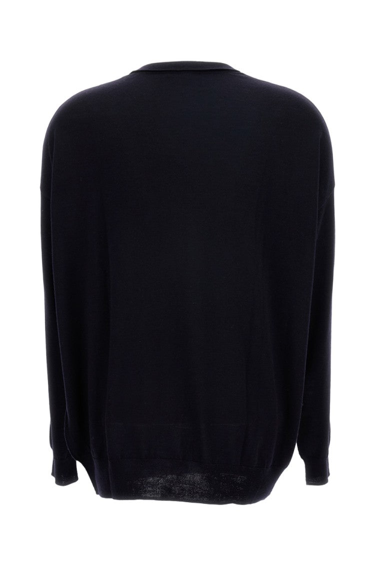 Hira Relaxed-Fit V-Neck Sweater With Ribbed Detailing
