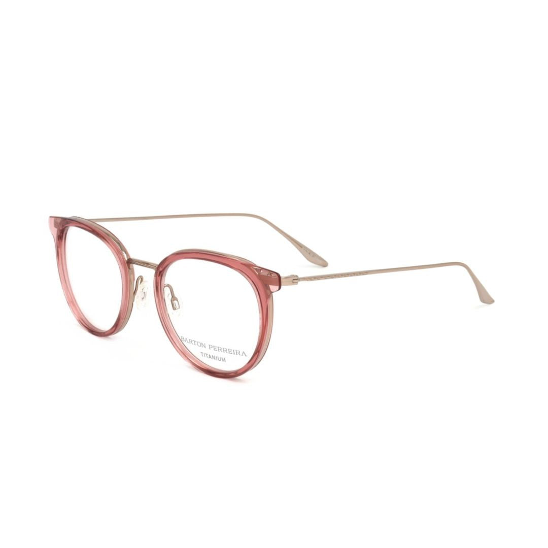 Barton Perreira Bp5201 492Kq Translucent Pink Rounded Frame Eyeglasses With Slim Metallic Temples