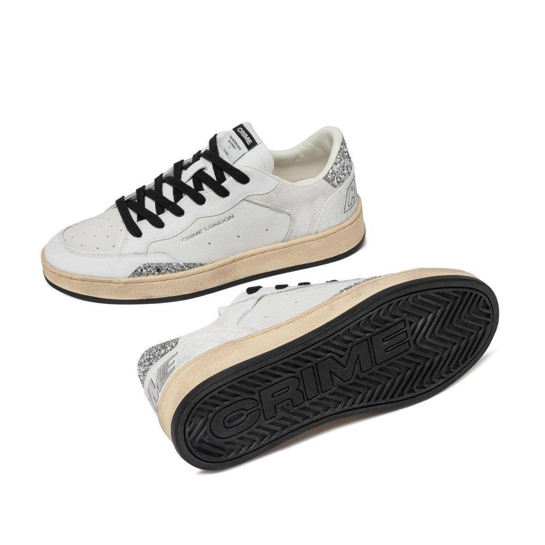 Crime London Perforated White Leather Sneakers