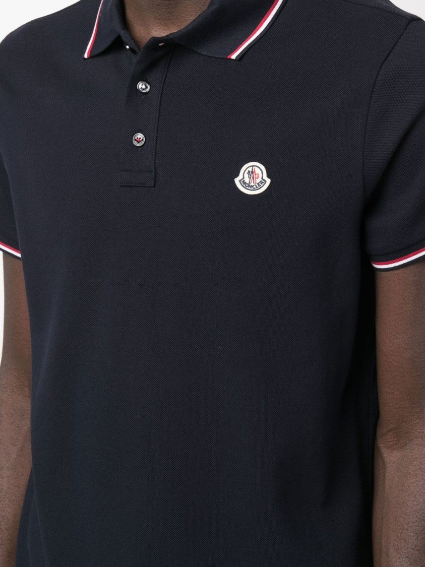Moncler Short-Sleeve Polo Shirt With Ribbed Collar And Striped Accents