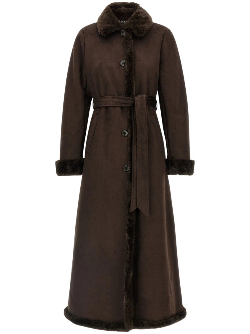 Lauren Ralph Lauren Belted Long Coat With Faux-Shearling Trim And Plush Texture