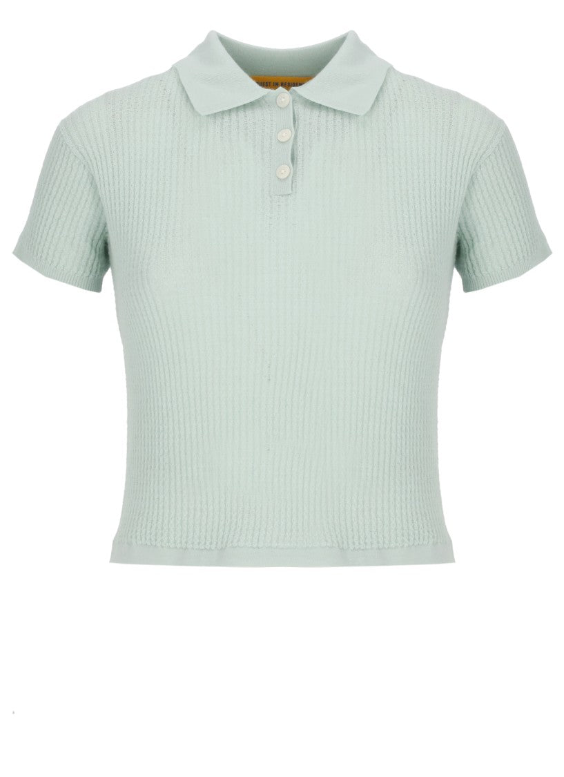 Guest In Residence Water Green Shrunken Cashmere Polo Shirt