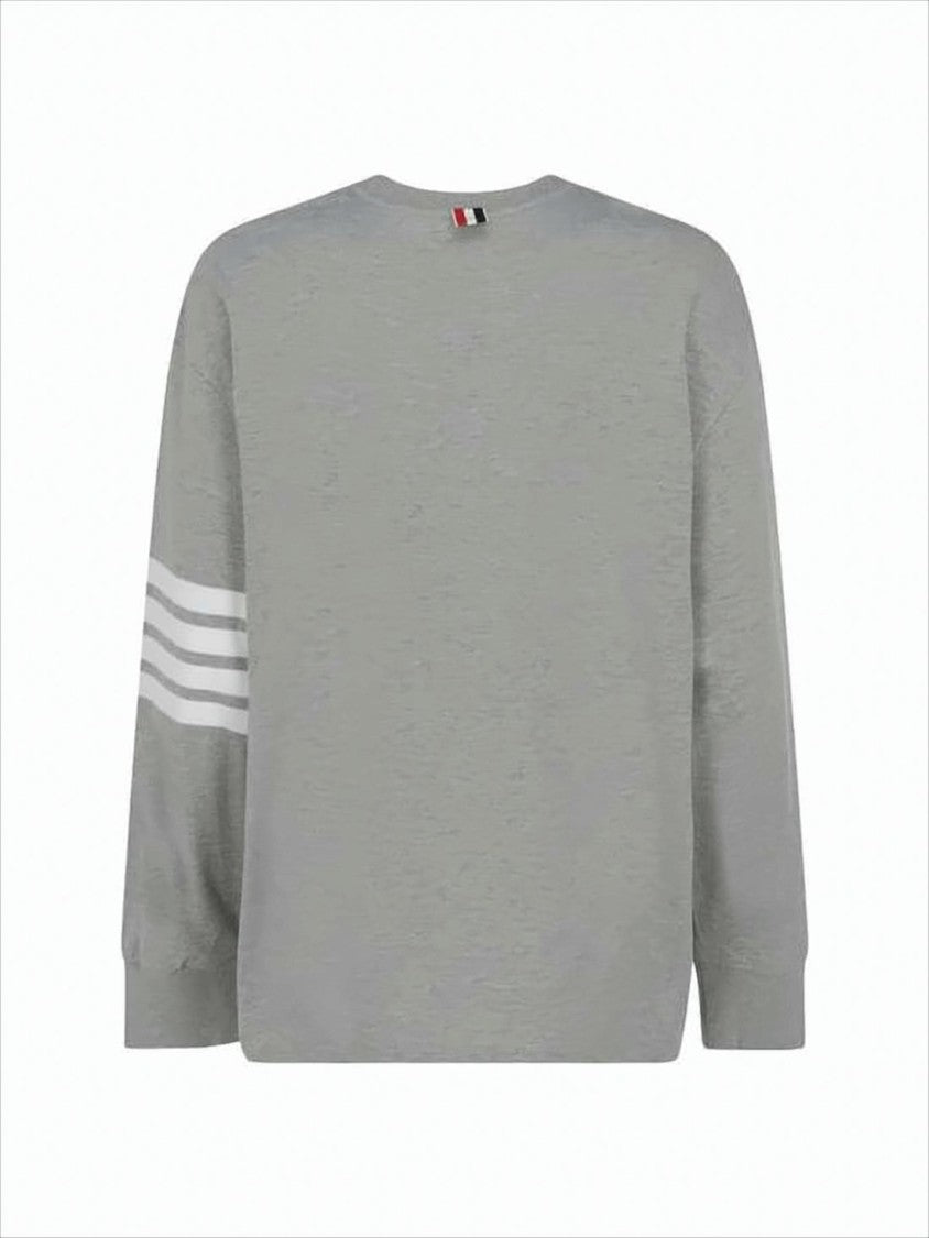 Thom Browne Long-Sleeved Crew Neck Cotton Top With Signature Stripe Detail