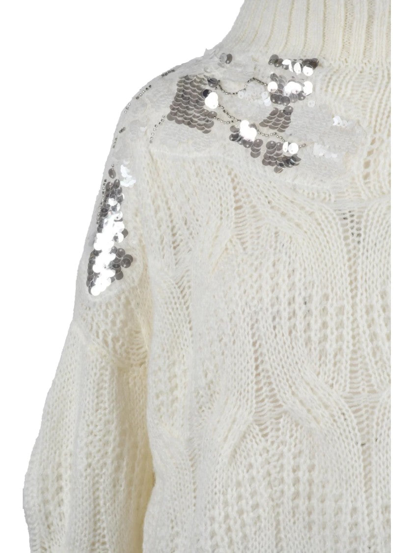 Liu Jo High Neck Knit Sweater With Rhinestone Embellishments