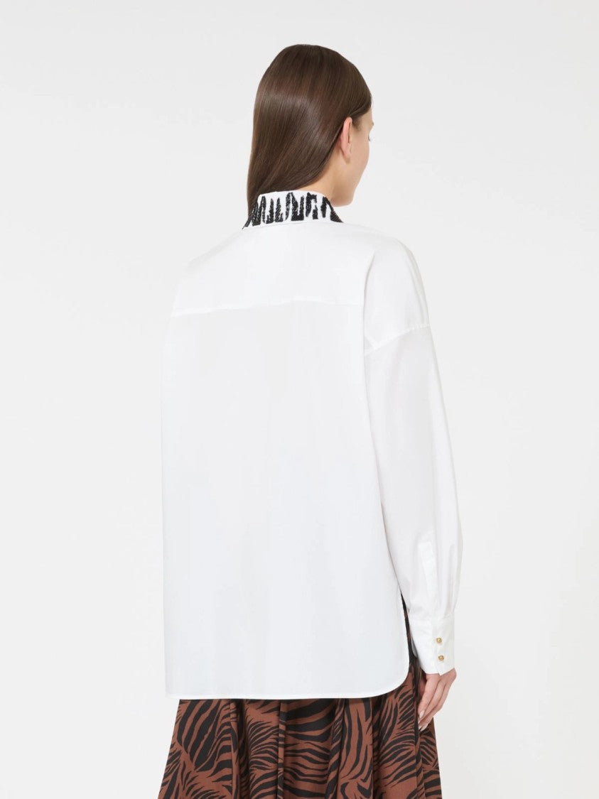 Max Mara Long-Sleeve Blouse With Zebra-Patterned Collar And Gold-Tone Buttons