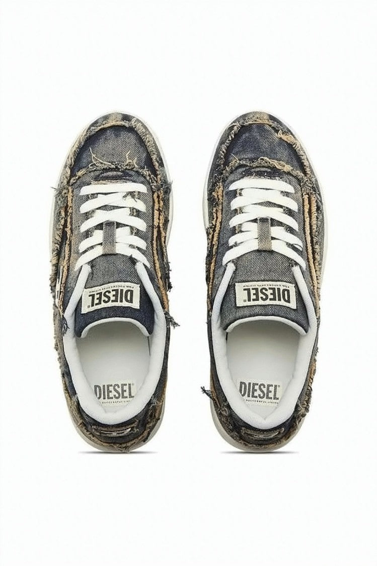 Diesel Distressed Denim Low-Top Sneakers With Frayed Edges