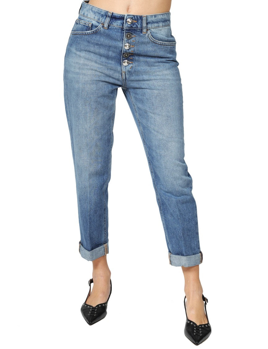 Dondup Mid-Rise Jeans With Metallic Buttons And Rolled Cuffs