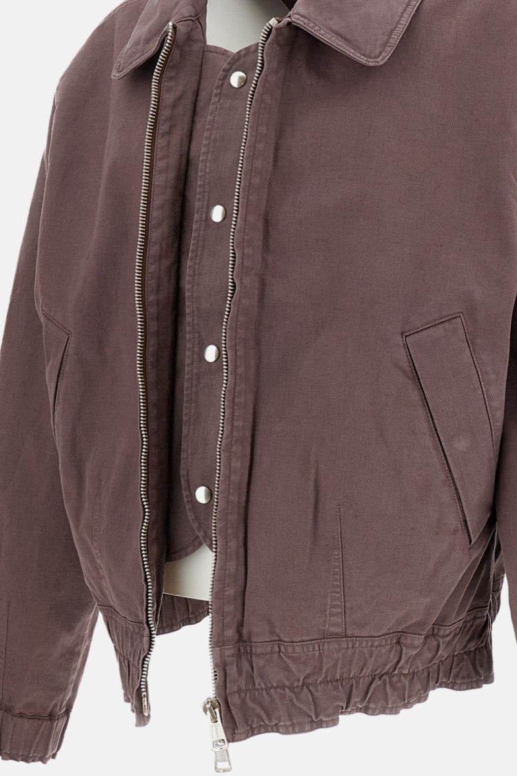 Our Legacy Bomber-Inspired Jacket In Dark Burgundy With Concealed Hood