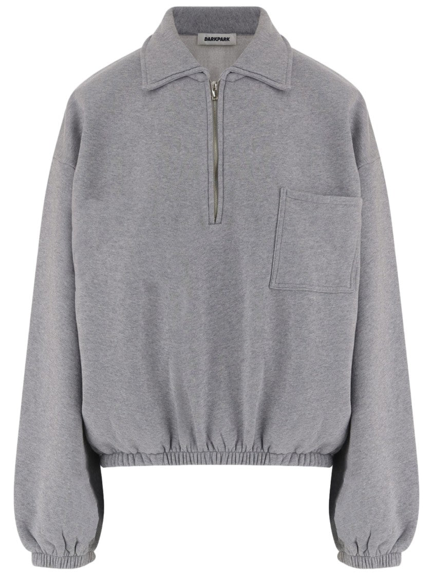 Darkpark Light Gray Half-Zip Chest Pocket Cotton Sweatshirt