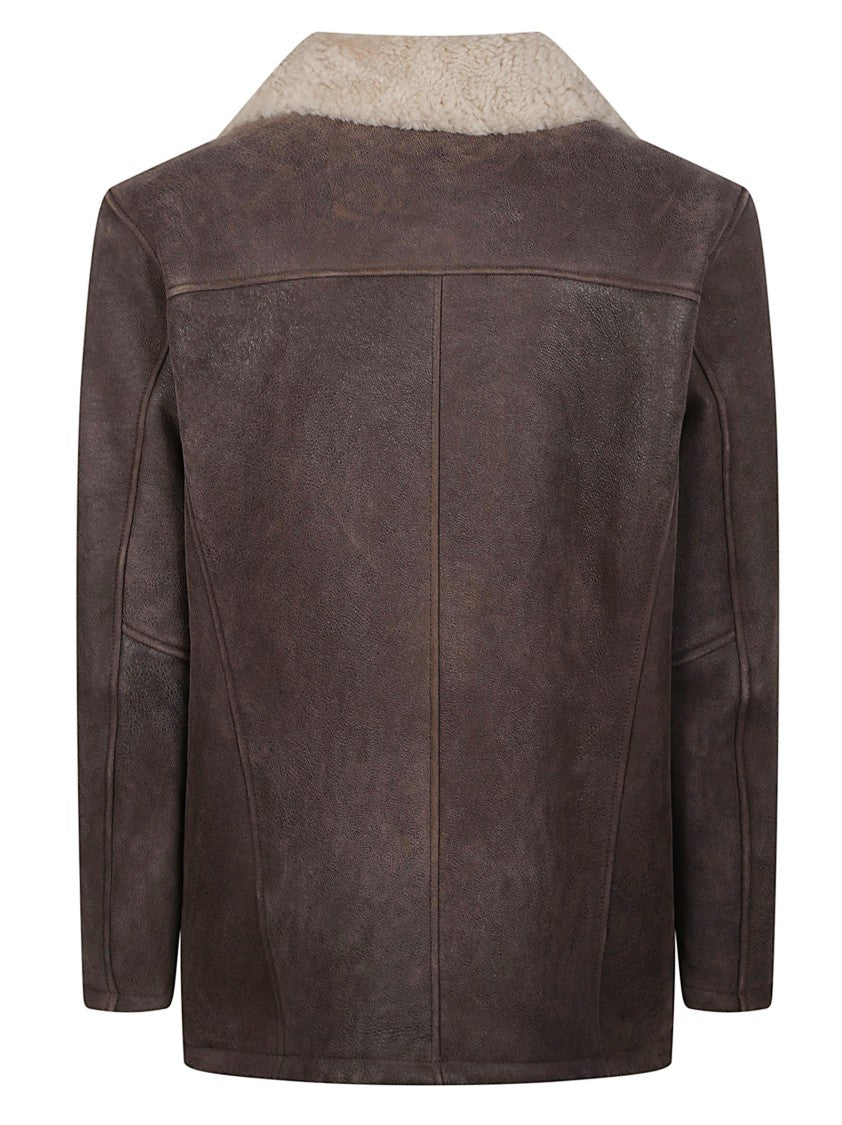 Stewart Steve Shearling Shearling-Lined Brown Leather Jacket