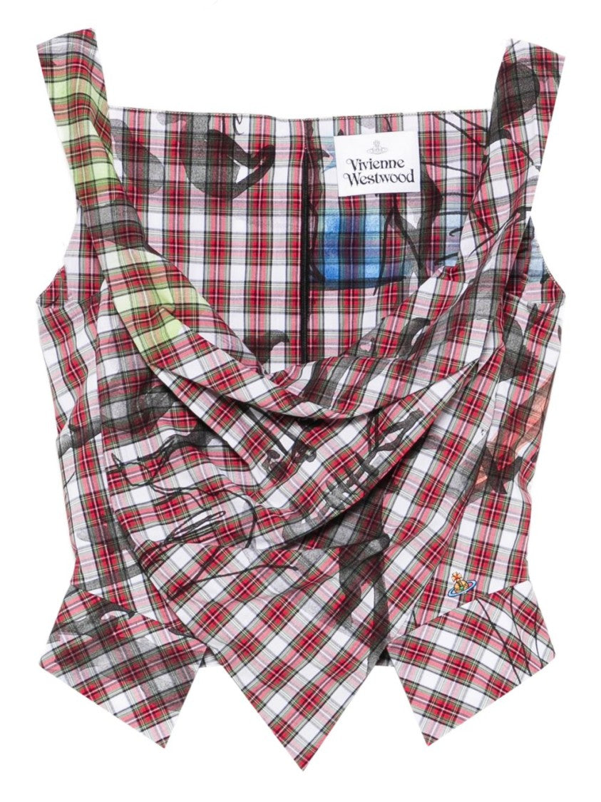 Vivienne Westwood Red Plaid Asymmetric Top