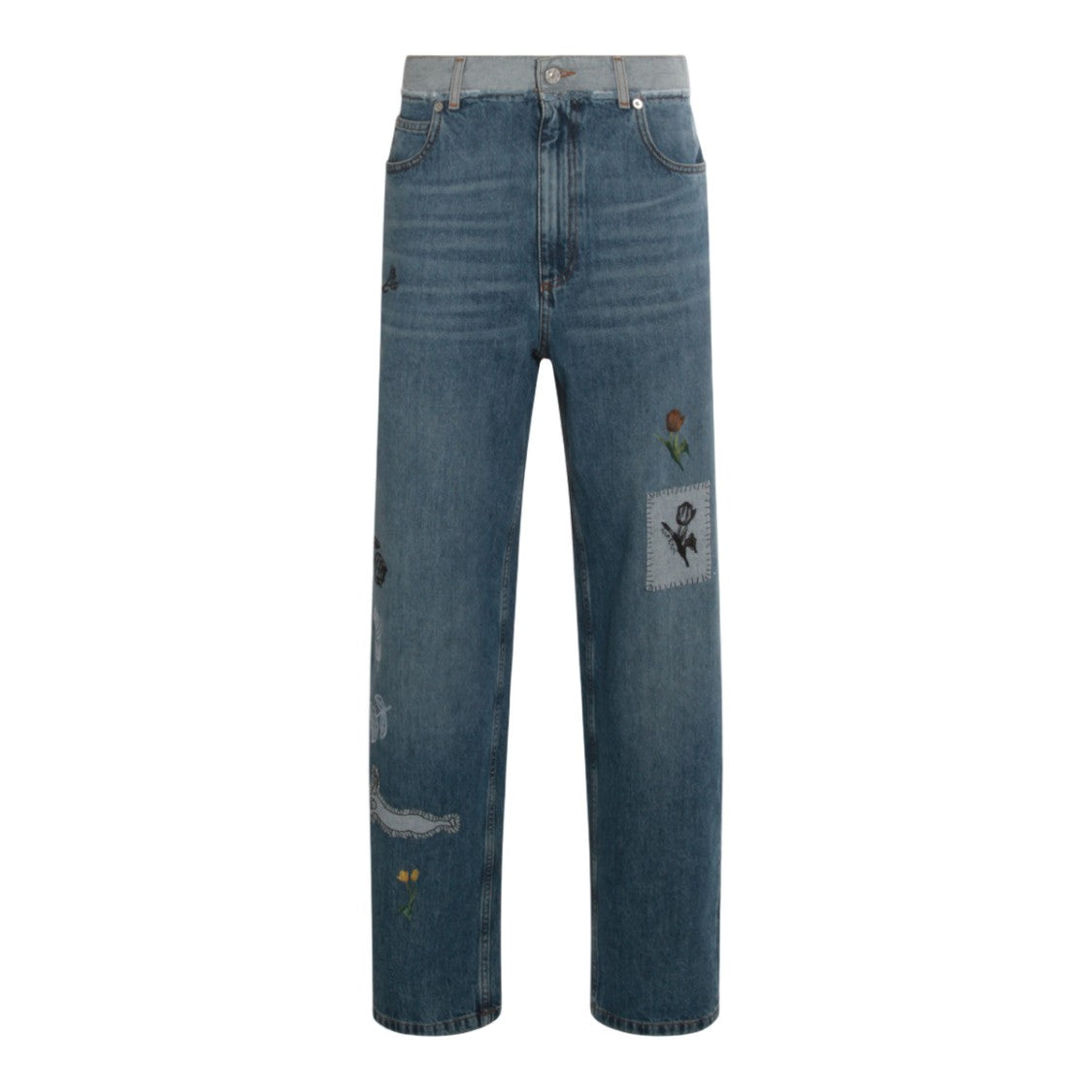 Marni Medium-Wash Denim Jeans With Floral Embroidery