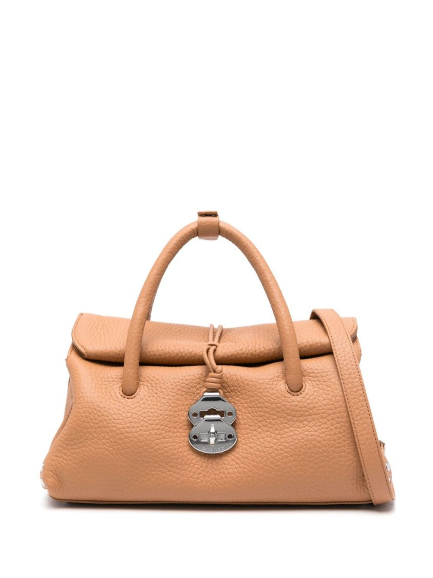Zanellato Textured Leather Handbag With Silver-Tone Turn-Lock Clasp