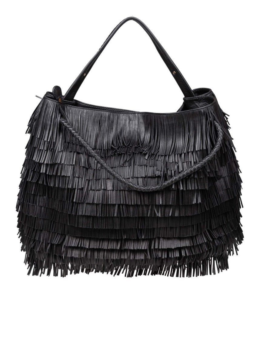 Visona Diletta Leather Shopping Bag With Fringes