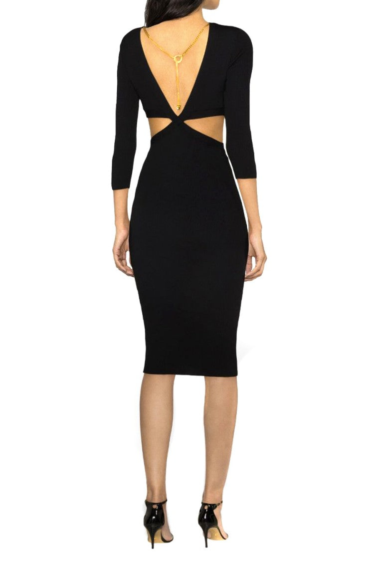 Elisabetta Franchi Cut-Out Midi Dress With Back Detail And Long Sleeves