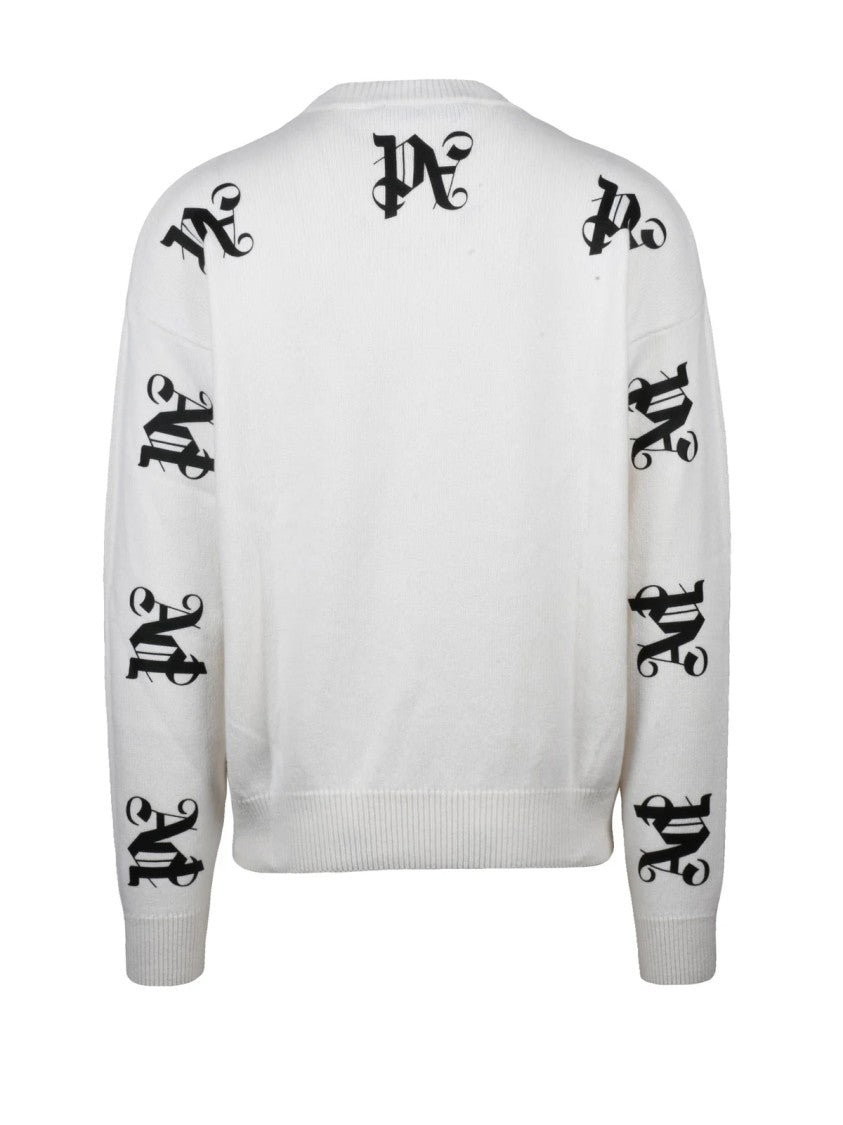 Palm Angels Crew Neck Knit Sweater With Gothic Detailing