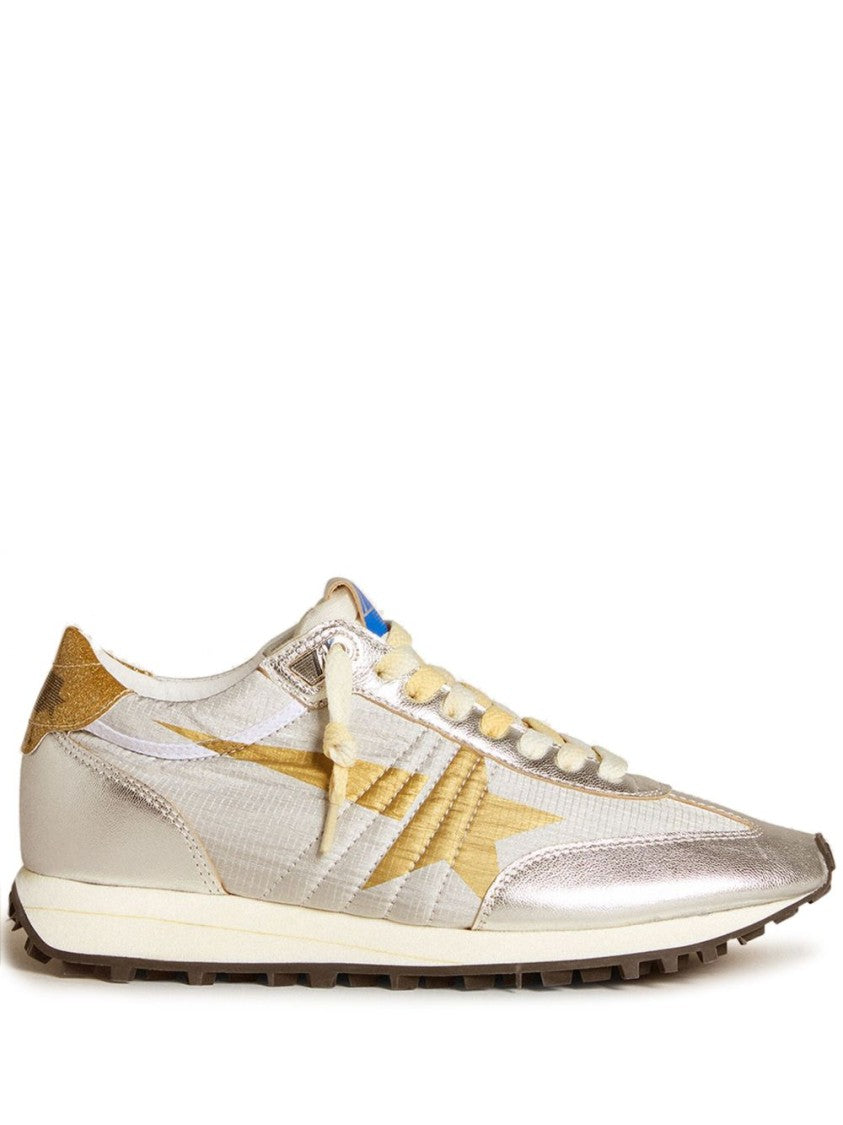 Golden Goose Metallic Silver Sneakers With Golden Star Detail