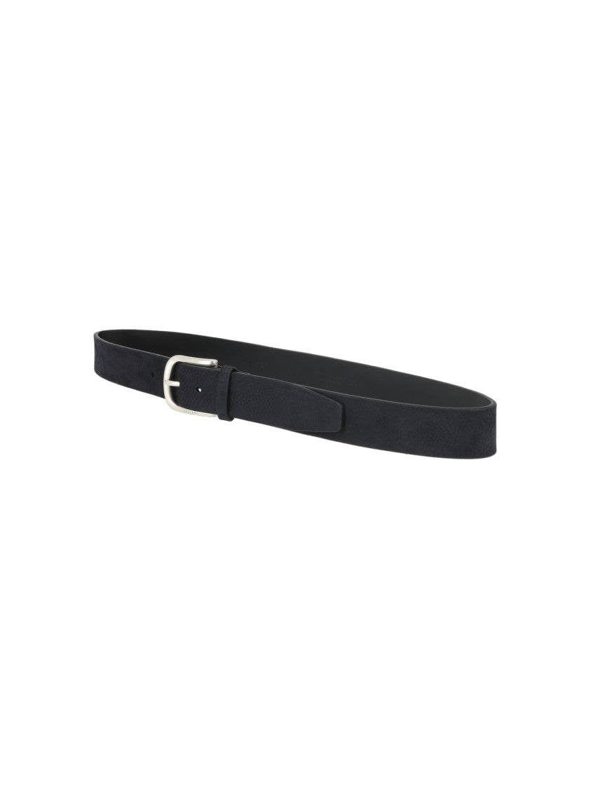 Claudio Orciani Black Nabucco Minimalist Silver-Buckle Leather Belt