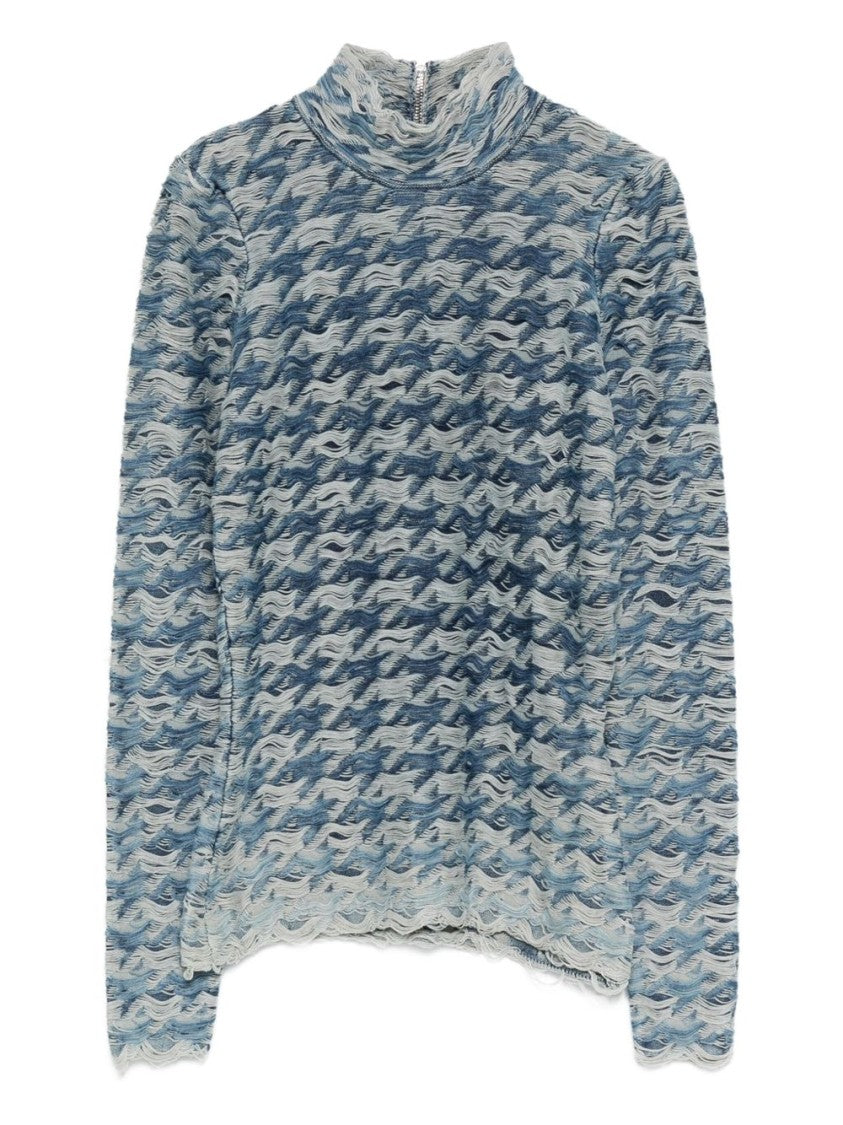 Diesel Blue Wave Pattern Long-Sleeve Top