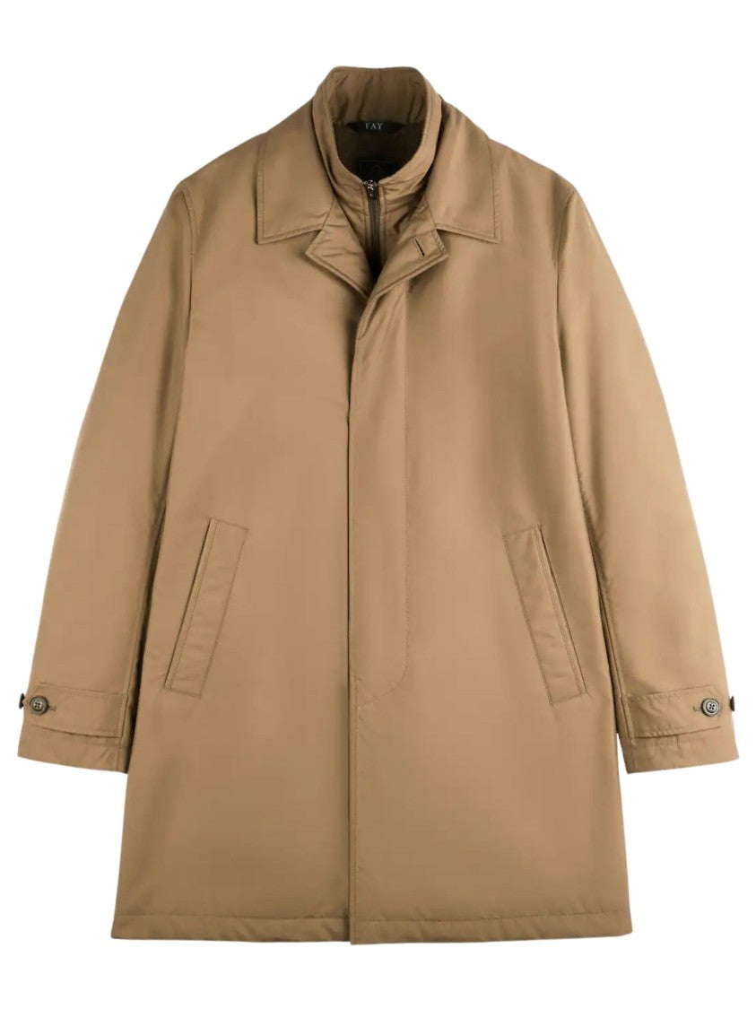Fay Warm Brown Morning Coat With Structured Collar And Concealed Buttons