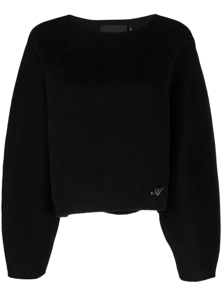Axel Arigato Cropped Black Pullover With Relaxed Fit And Voluminous Sleeves