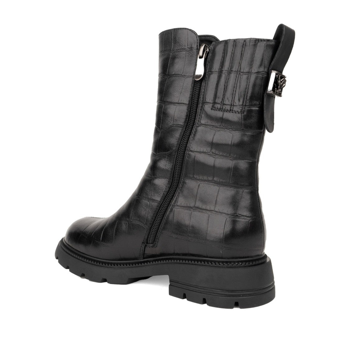 Sergio Moretti Black Fur-Lined Textured Side Zipper Leather Boots