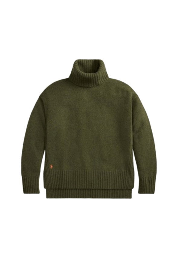 Polo Ralph Lauren Asymmetrical Hem Green Wool-Cashmere Blend Sweatshirt
