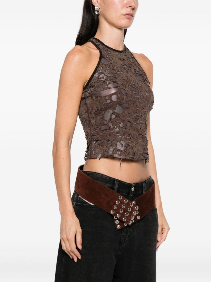 Diesel Mottled Brown Sleeveless Top With Distressed Finish