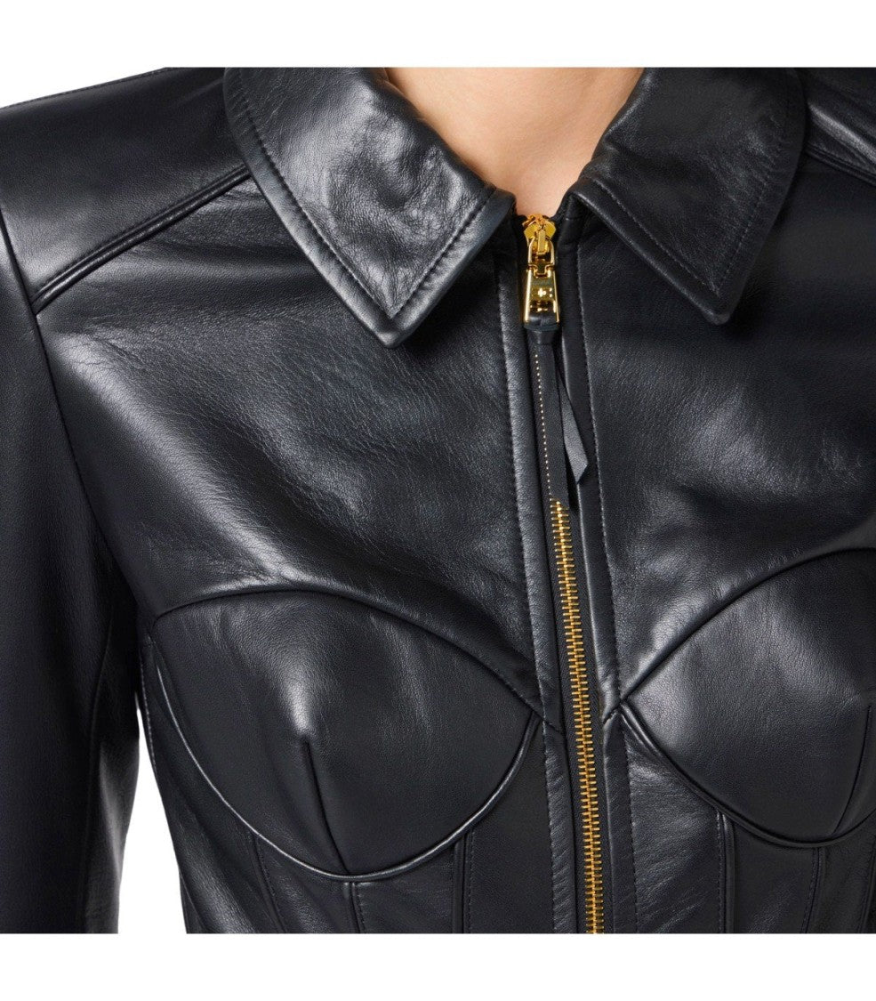 Elisabetta Franchi Black Leather Belted Jacket