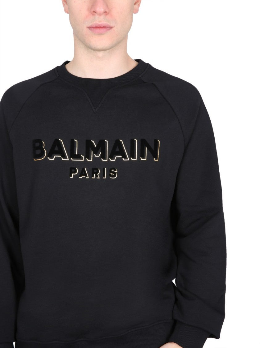 Balmain Flocked Logo Sweatshirt With Metallic Accents