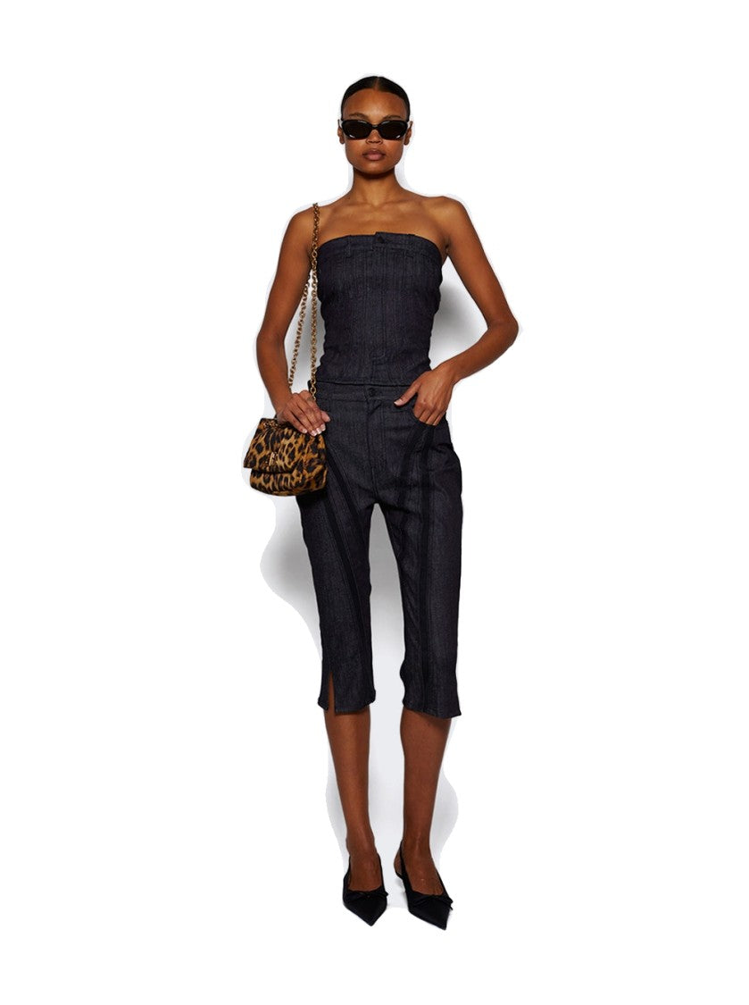 Mugler Spiral Bustier Top Raw Blue