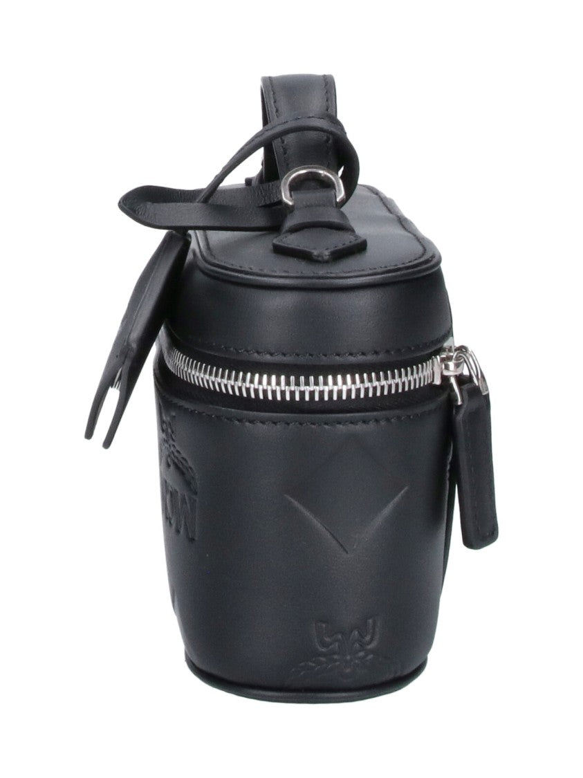 Mcm Black Mini Aren Vanity Embossed Leather Shoulder Bag
