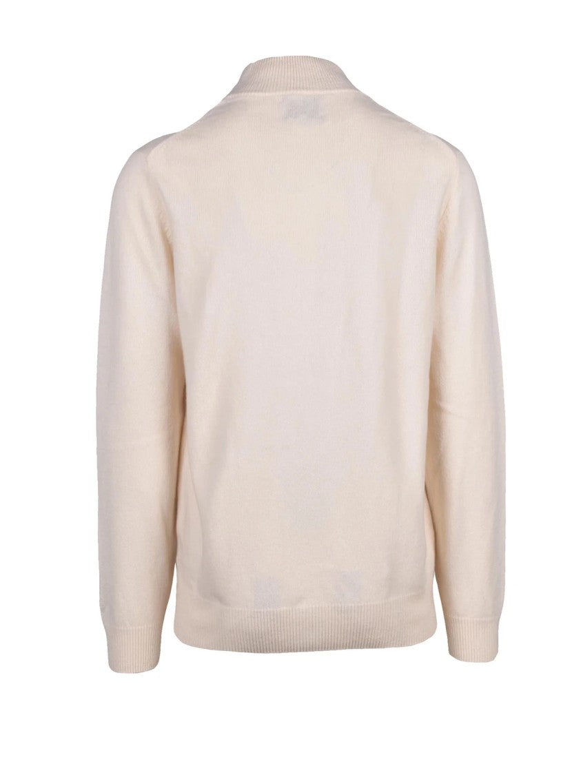 Mc2 Saint Barth Half-Zip Lamb Wool Sweater With Ribbed Details