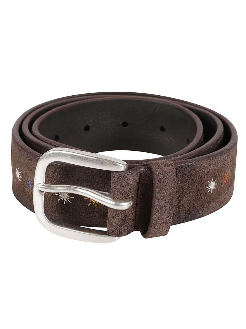 Orciani Hunting Asterisk Brown Suede Calf Leather Belt
