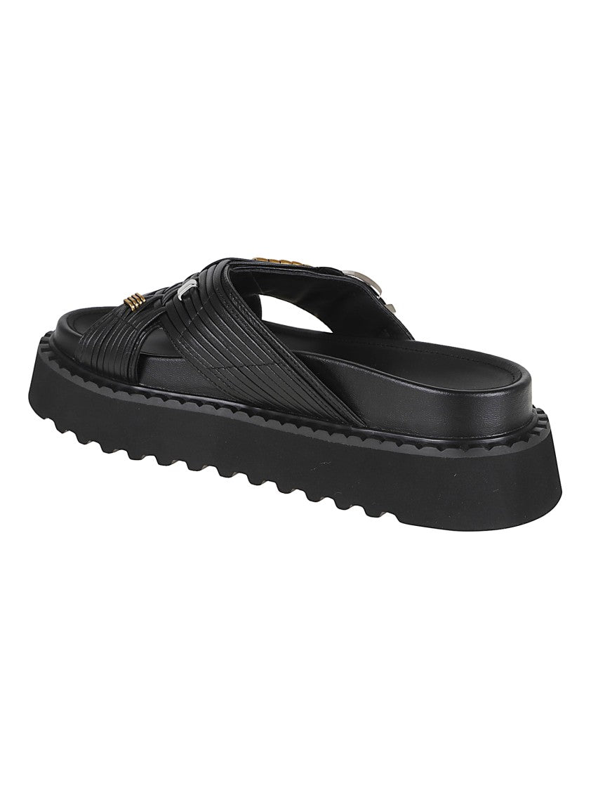 Pinko Woven Black Leather Sandals