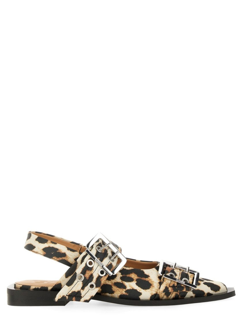 Ganni Leopard Print Slingback Flats