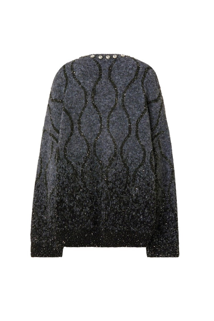 Pinko Multicolor Ombre Wavy Metallic Crewneck Polyester Sweater