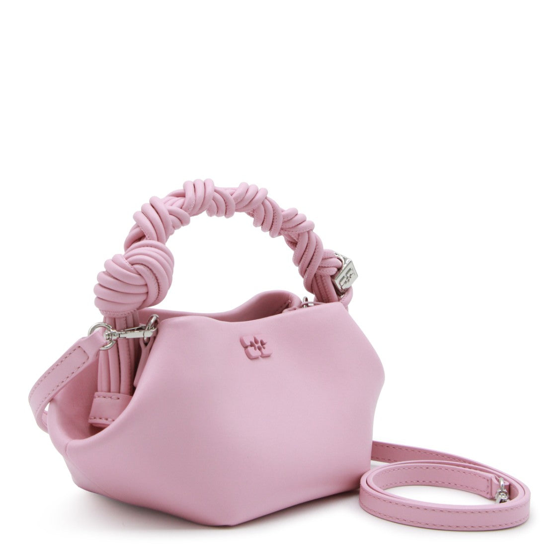 Ganni Pastel Pink Top Handle Bag With Twisted Handle Design