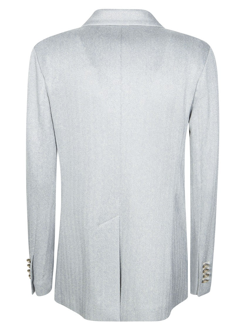 Circolo Silver Herringbone Cotton Linen Blazer