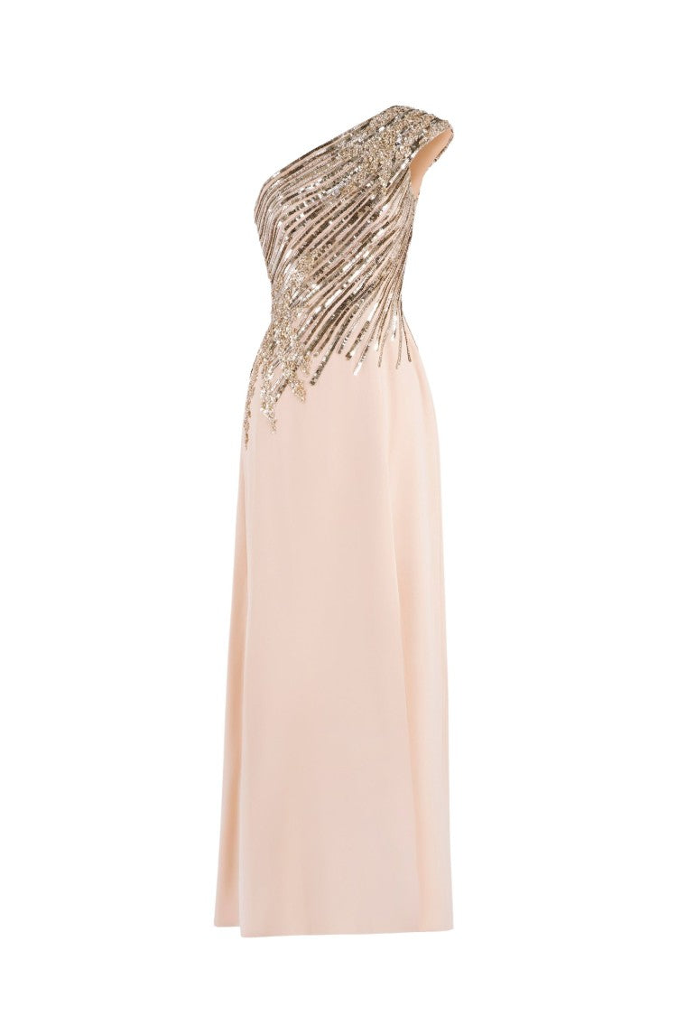 Saiid Kobeisy One Shoulder Sequin Long Dress