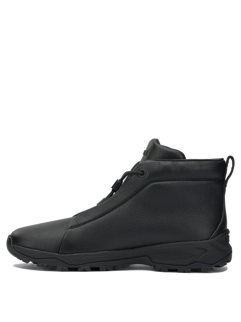 Zegna Mid-Top Black Ankle Boots With Toggle Lace System And Rugged Sole