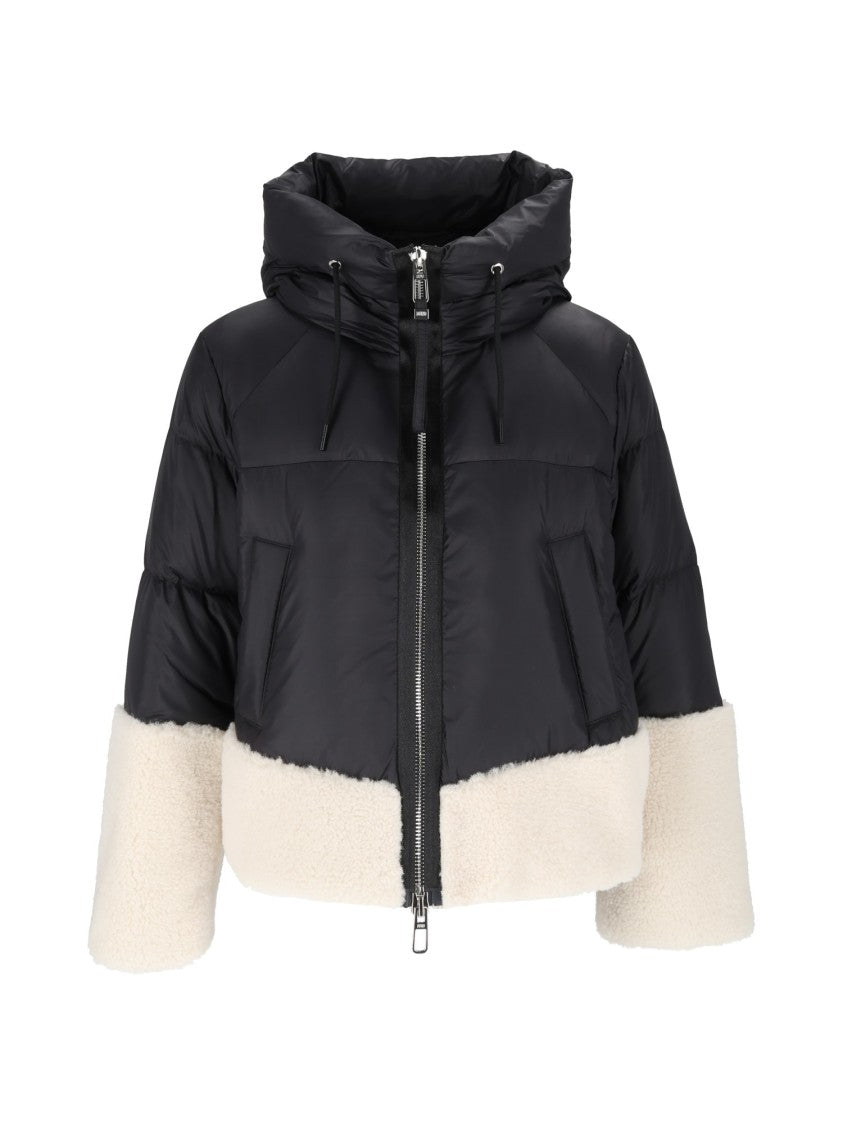 Duno Shearling Trim High Collar Cropped Puffer Down Jacket