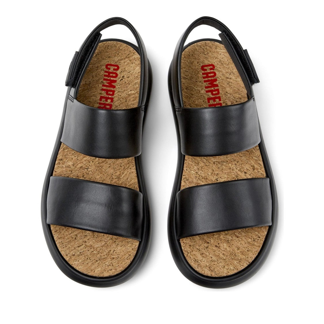 Camper Black Lasted Open-Toe Cork Footbed Leather Sandals