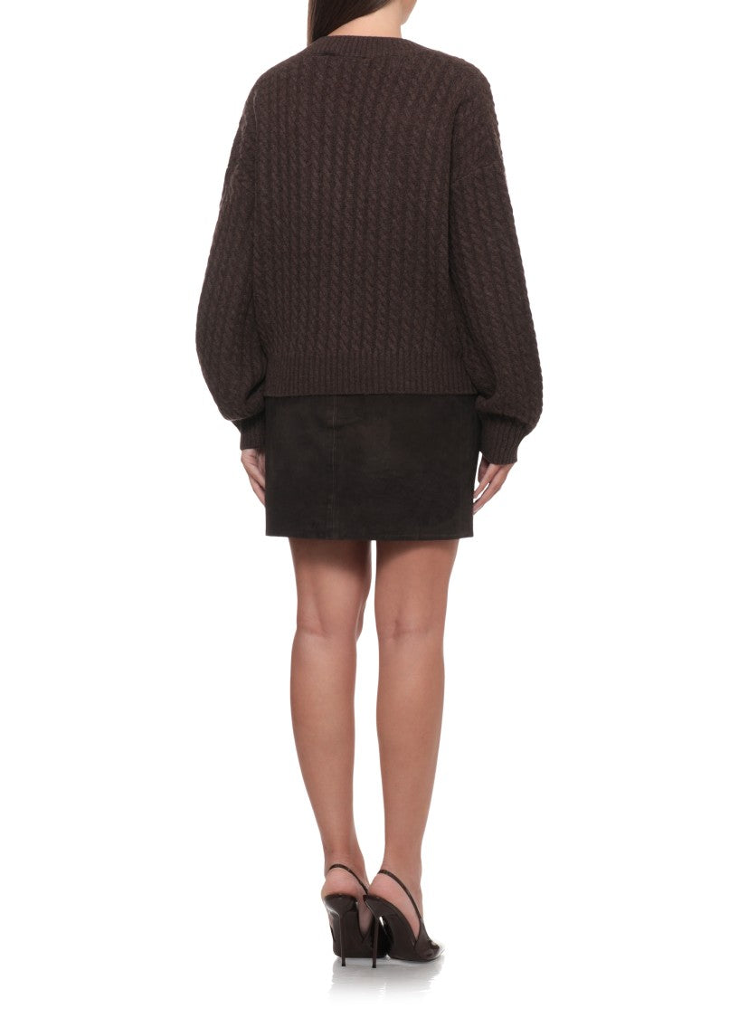 Rotate Cropped V-Neck Sweater With Textured Braid Pattern