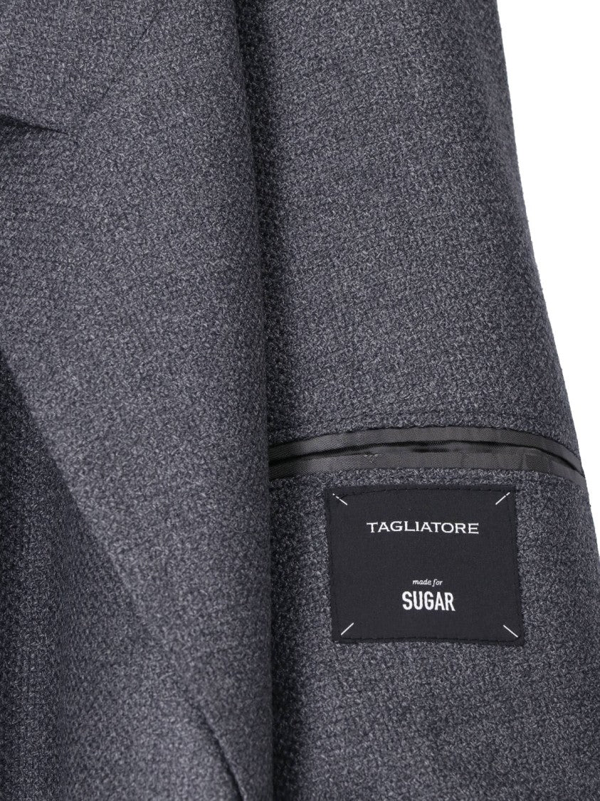 Tagliatore Double-Breasted Grey Virgin Wool Blazer With Peak Lapel
