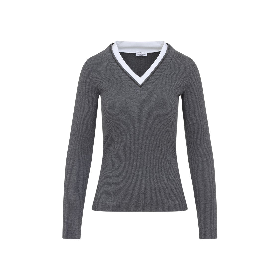 Brunello Cucinelli Ribbed Long-Sleeved Top With Contrasting Trim